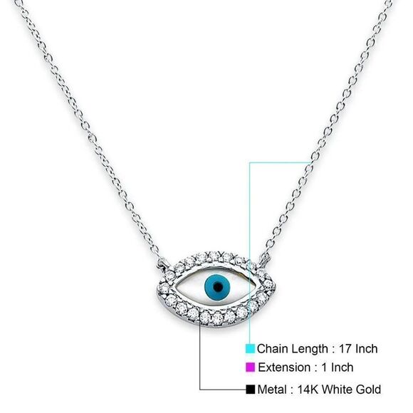 14K Solid Gold Adjustable Evil Eye Necklace - Perfect Gift - Evil Eye Defender - - Picture 2 of 4
